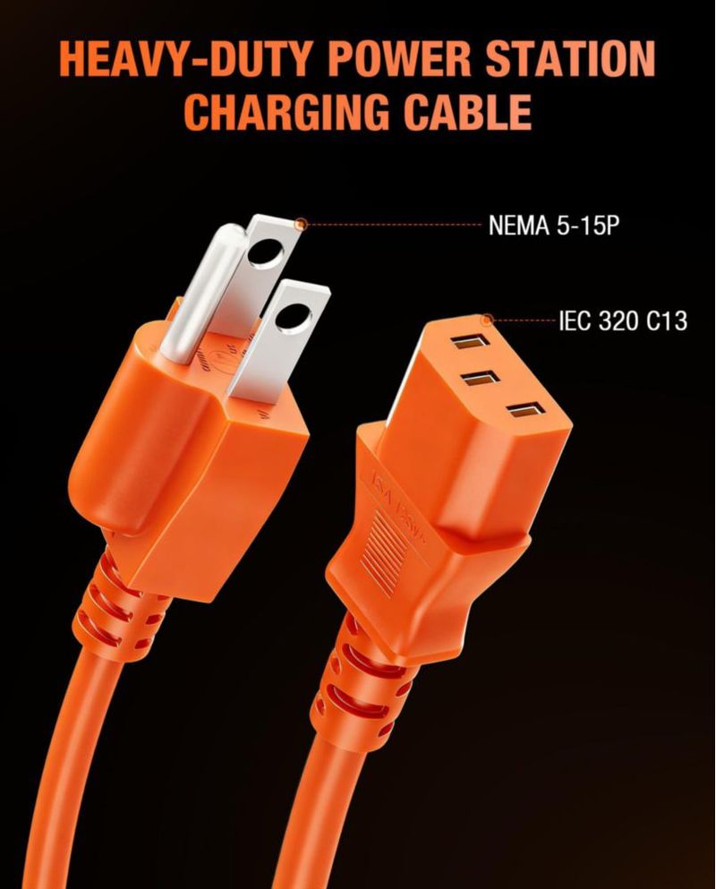 Cable de carga para estación de energía resistente cable cargador rápido 14AWG para Jackery Explorer 2000/1500/1000 Pro Ecoflow Delta/River Series