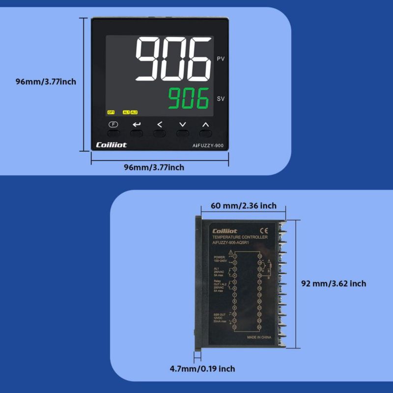 Controlador PID de Temperatura Coiliiot 96 × 96 mm AC100‑240 V Salida Dual