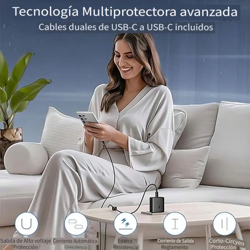 Cargador Tipo C De 45w Para Samsung S23 S23 Ultra 2 Piezas Negro