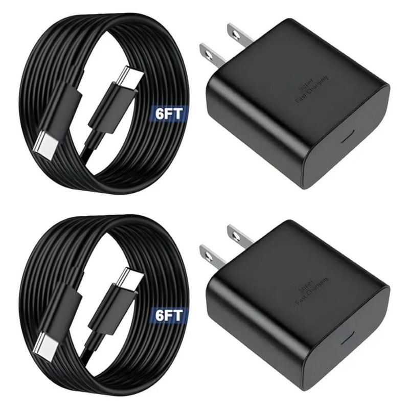 Cargador Tipo C De 45w Para Samsung S23 S23 Ultra 2 Piezas Negro