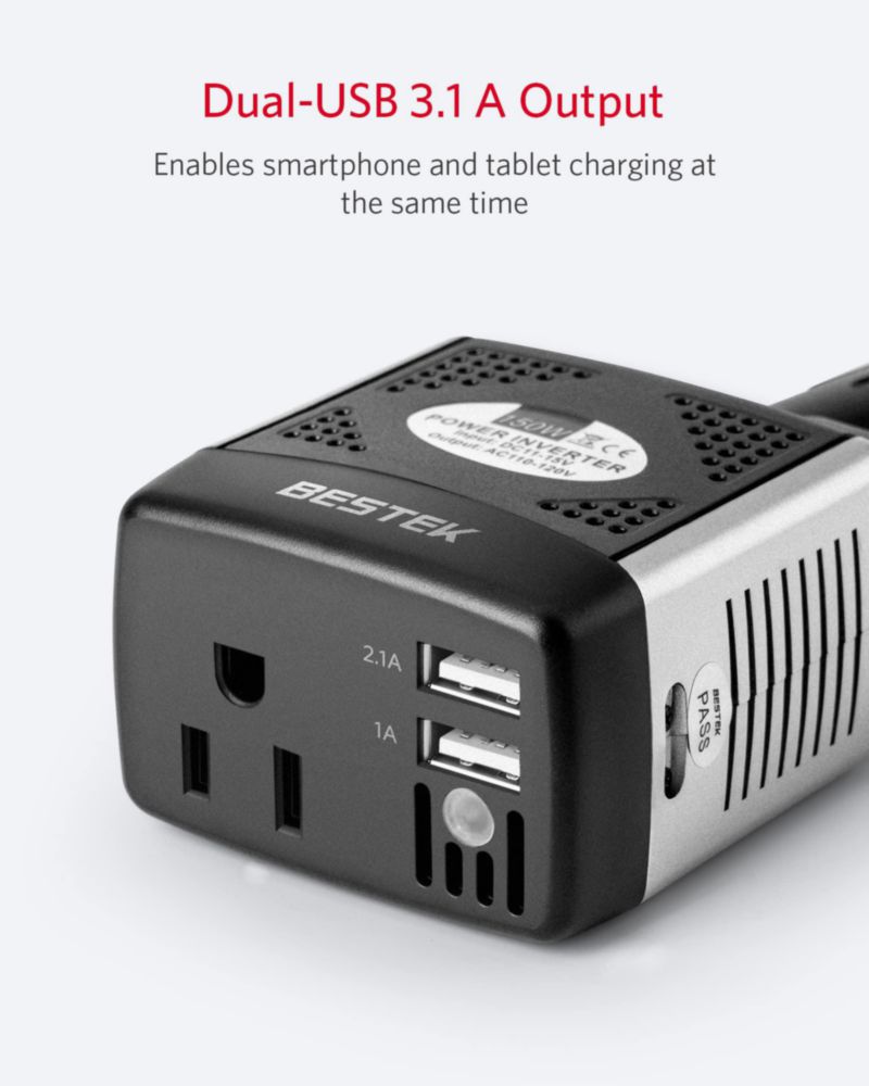 Inversor de Potencia BESTEK 150W 12V a 110V 3.1A USB