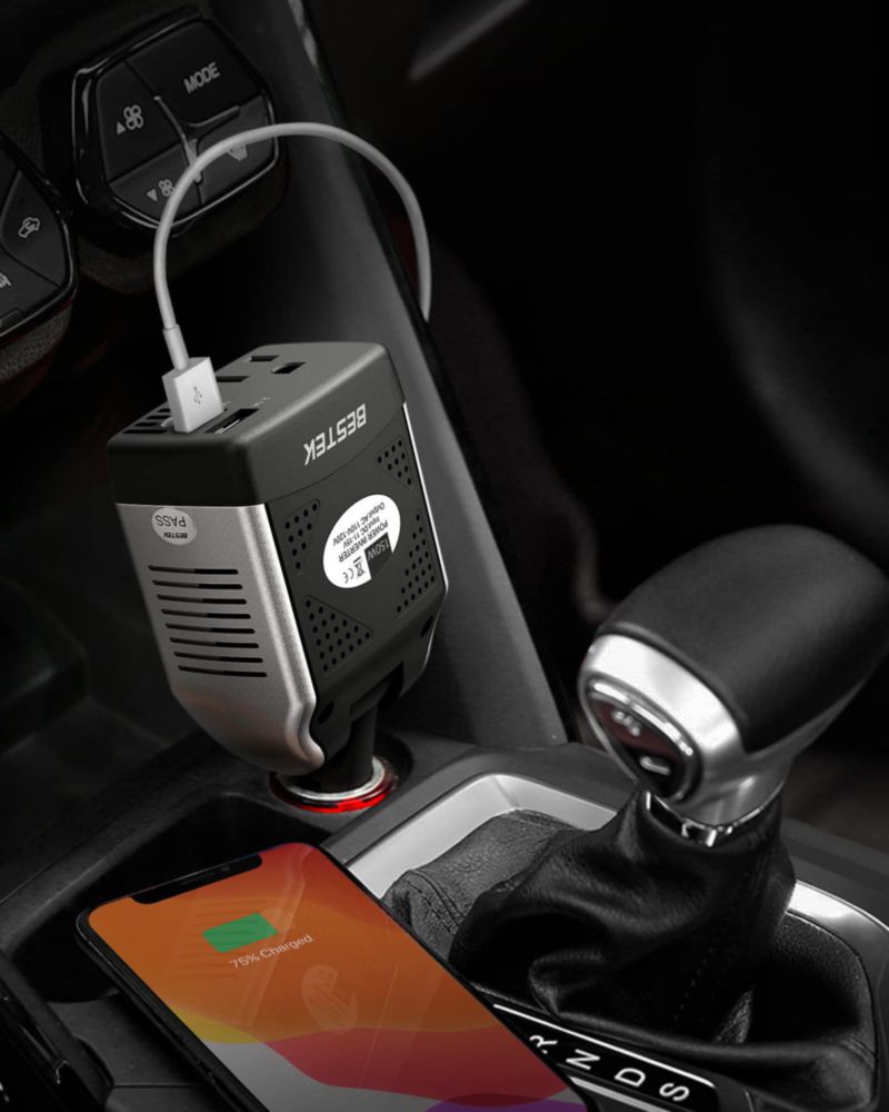 Inversor de Potencia BESTEK 150W 12V a 110V 3.1A USB