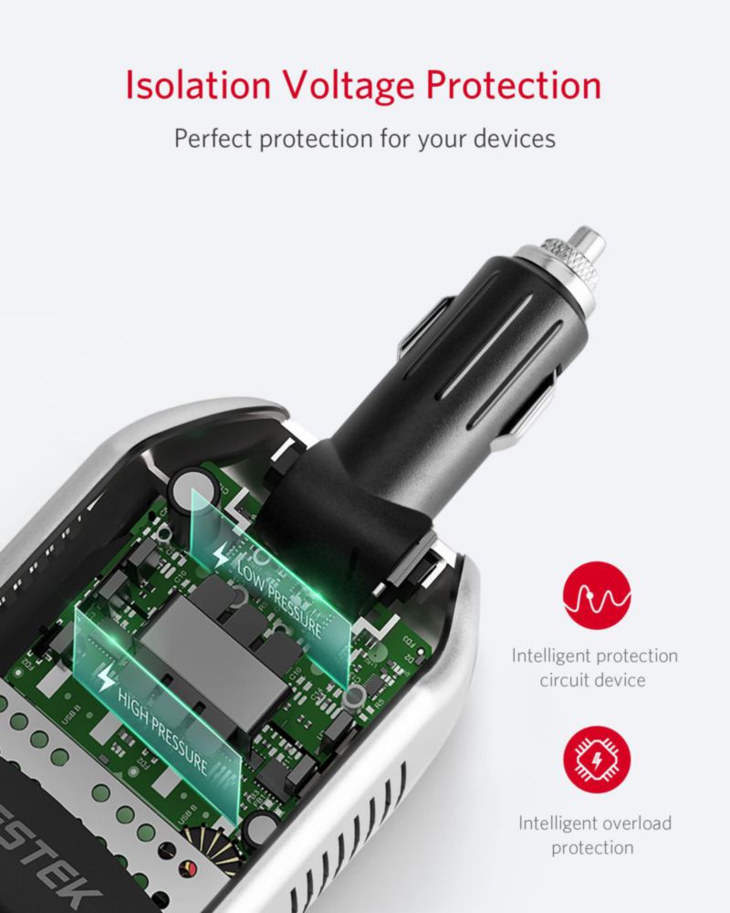 Inversor de Potencia BESTEK 150W 12V a 110V 3.1A USB