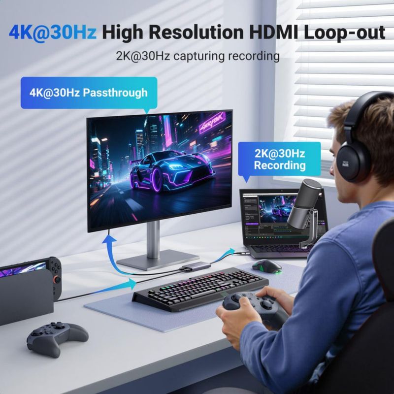Tarjeta de captura HDMI UGREEN 2K@30Hz USB 3.0 con salida en bucle