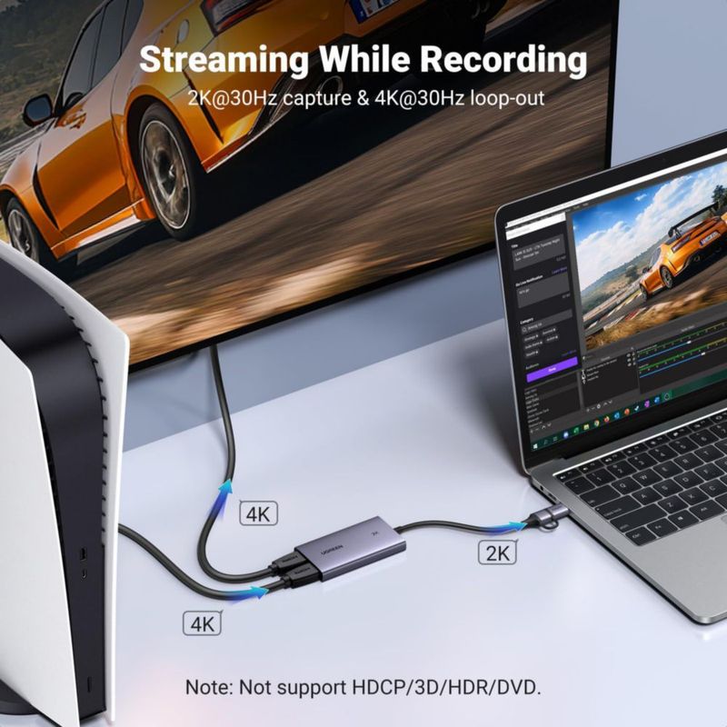 Tarjeta de captura HDMI UGREEN 2K@30Hz USB 3.0 con salida en bucle