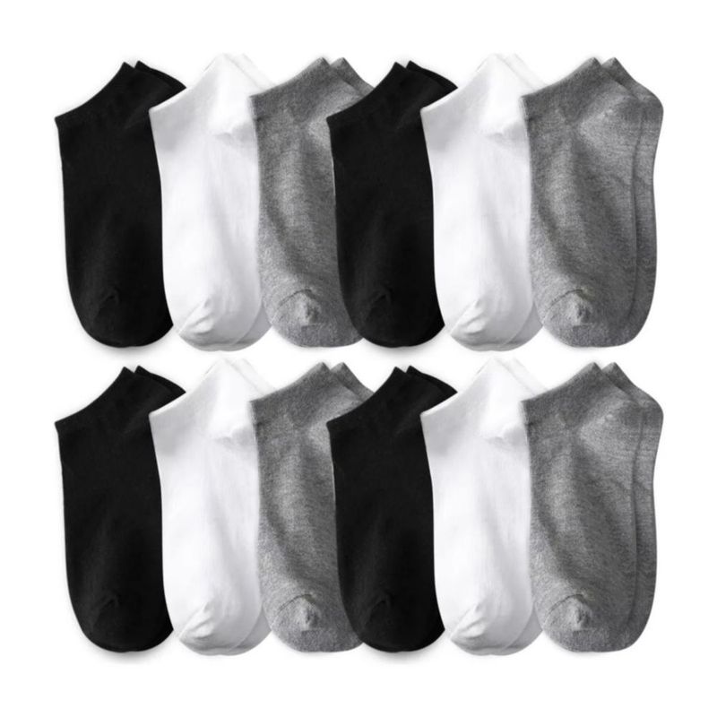 Calcetines Cortos Cómodo 12 Pares Negro-Blanco-Gris