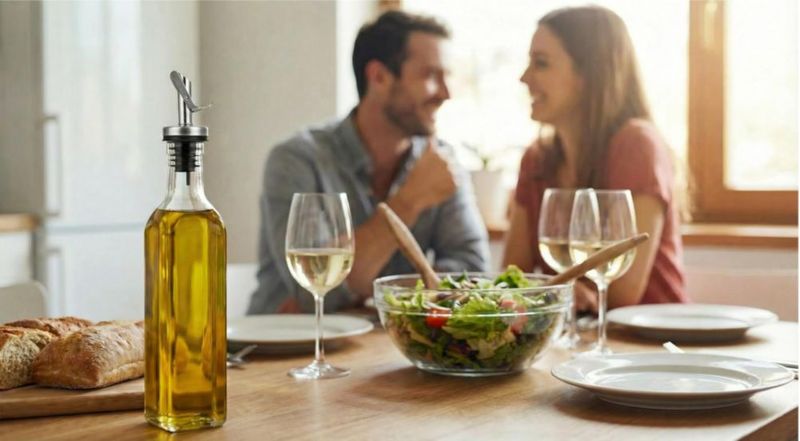 Botella GREENOLIVE de 500 ml vidrio transparente pico anti‑goteo