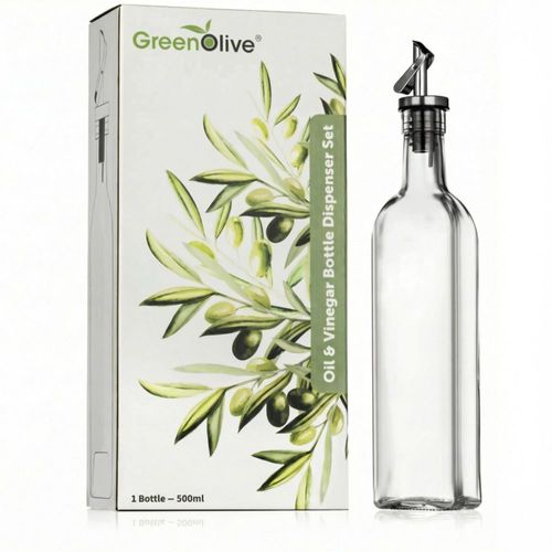 Botella GREENOLIVE de 500 ml vidrio transparente pico anti‑goteo
