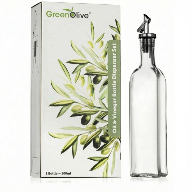 Botella GREENOLIVE de 500 ml vidrio transparente pico anti‑goteo