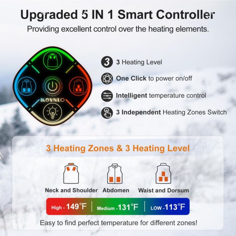 Chaleco Térmico KOVNLO Negro Talla M con Controlador Inteligente 5‑en‑1