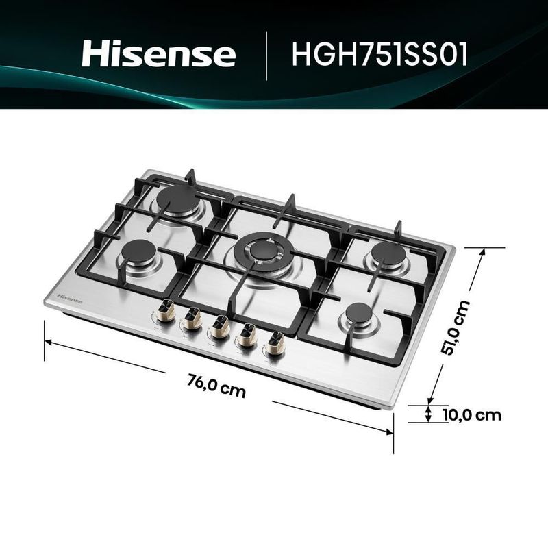 Parrilla Empotrable a Gas LP Hisense HGH751SS01 Acero