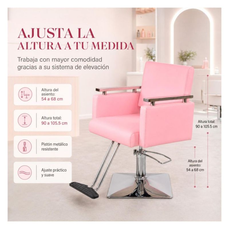 Silla Estetica Moderna 360° Respaldo Fijo Nanofort Base Cuadrada Soporta 150 Kg