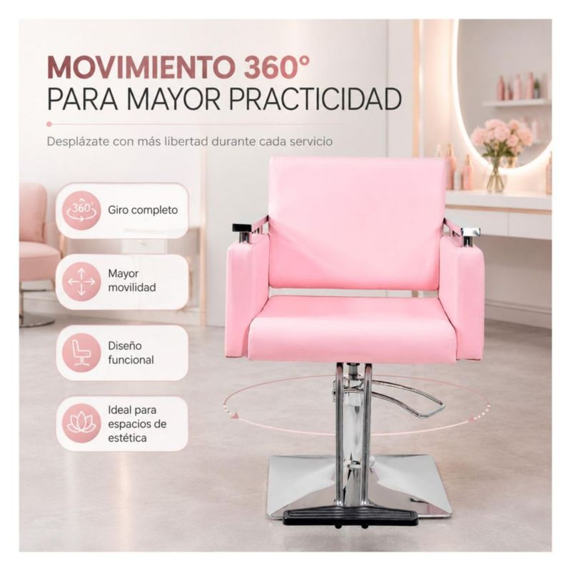 Silla Estetica Moderna 360° Respaldo Fijo Nanofort Base Cuadrada Soporta 150 Kg