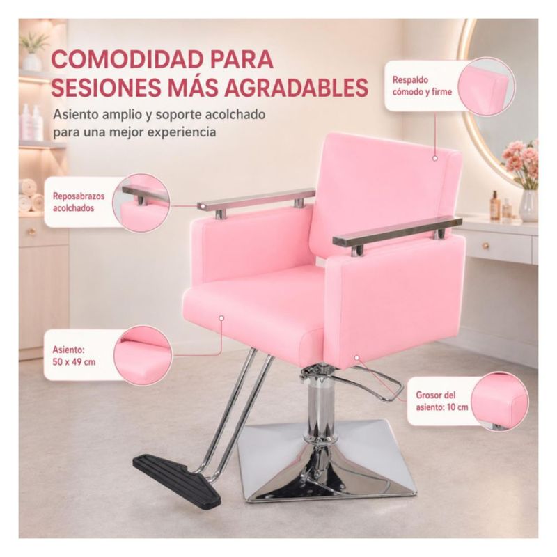 Silla Estetica Moderna 360° Respaldo Fijo Nanofort Base Cuadrada Soporta 150 Kg