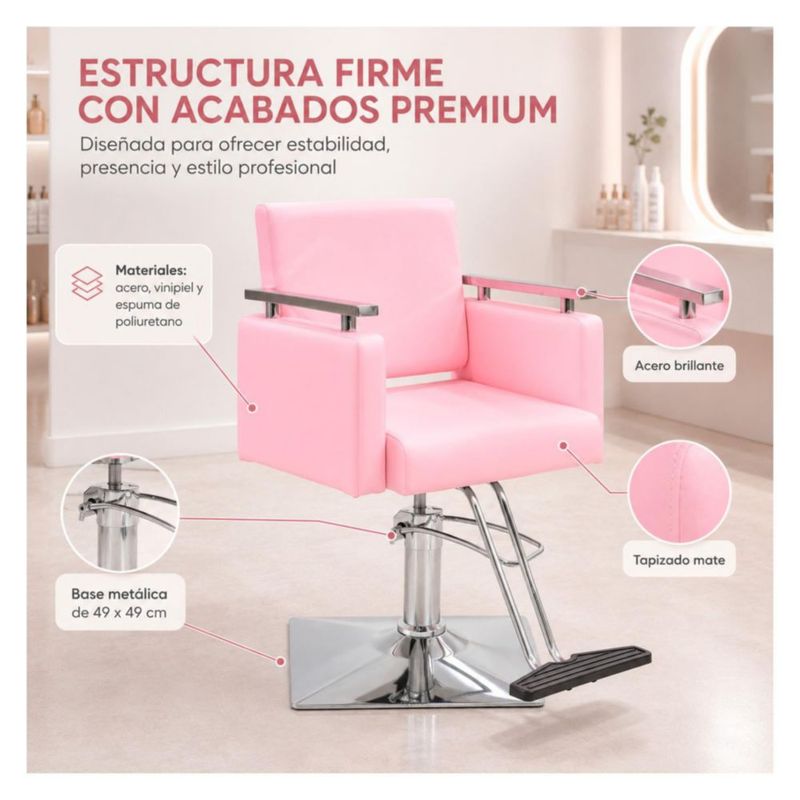 Silla Estetica Moderna 360° Respaldo Fijo Nanofort Base Cuadrada Soporta 150 Kg