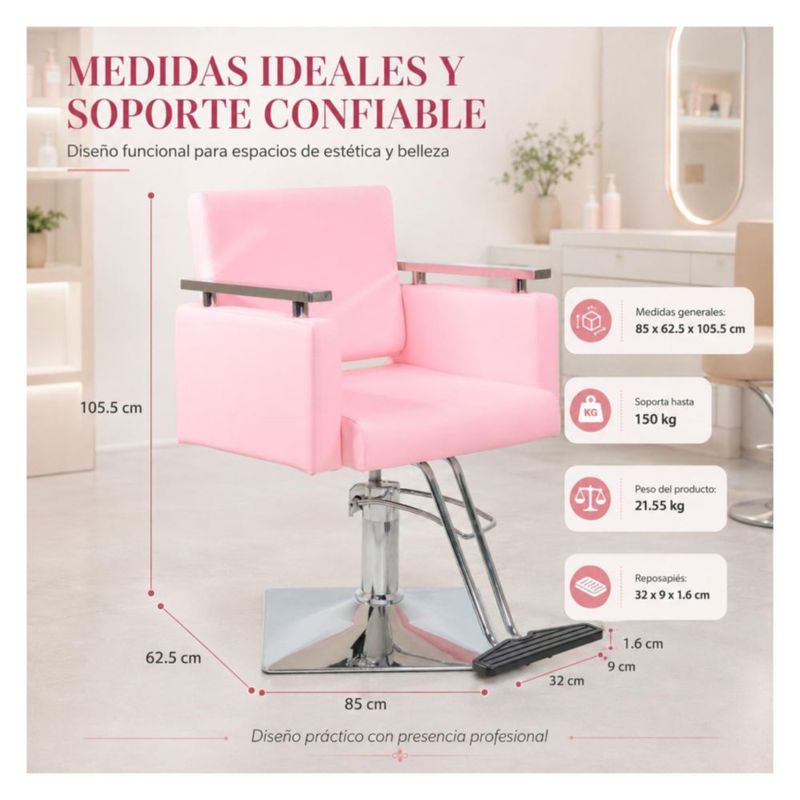 Silla Estetica Moderna 360° Respaldo Fijo Nanofort Base Cuadrada Soporta 150 Kg