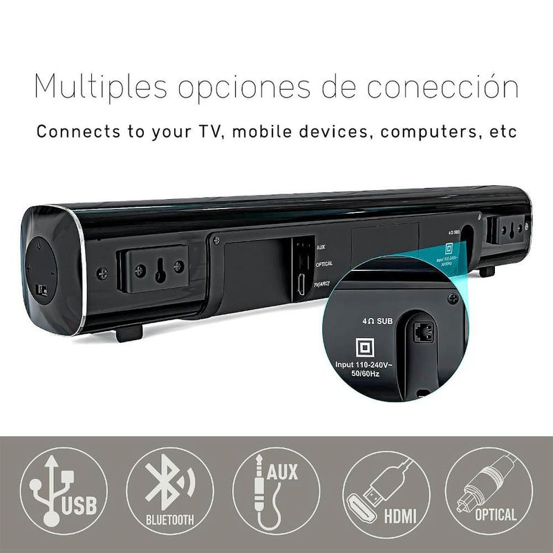 Barra De Sonido Con Subwoofer 2.1 Audiobahn ASBAR900PACK