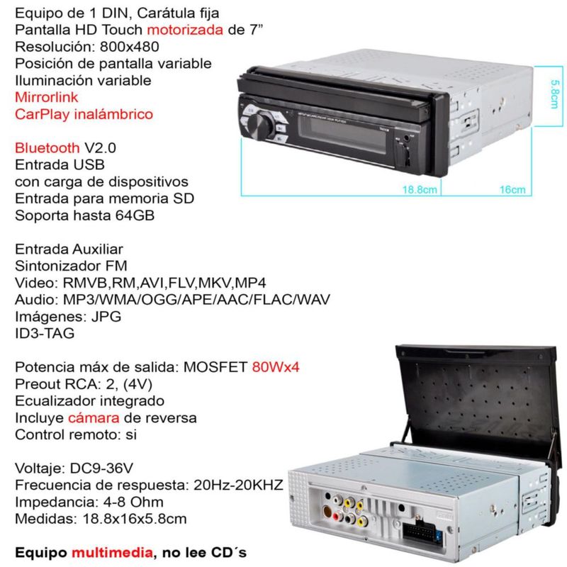Autoestereo Vak 1703 Motorizado 7 mp5 Bluetooth Usb Mirrorlink SD