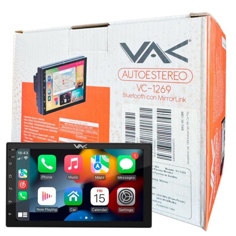 AUTOESTEREO VAK 1269 2 DIN ANDROID GPS WIFI CAR PLAY