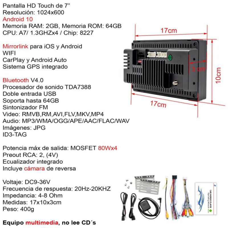 AUTOESTEREO VAK 1269 2 DIN ANDROID GPS WIFI CAR PLAY