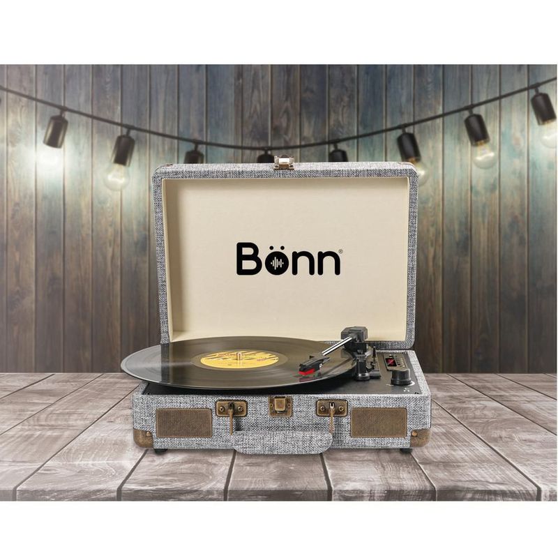Tocadiscos bluetooth tipo maletín portátil bonn gris