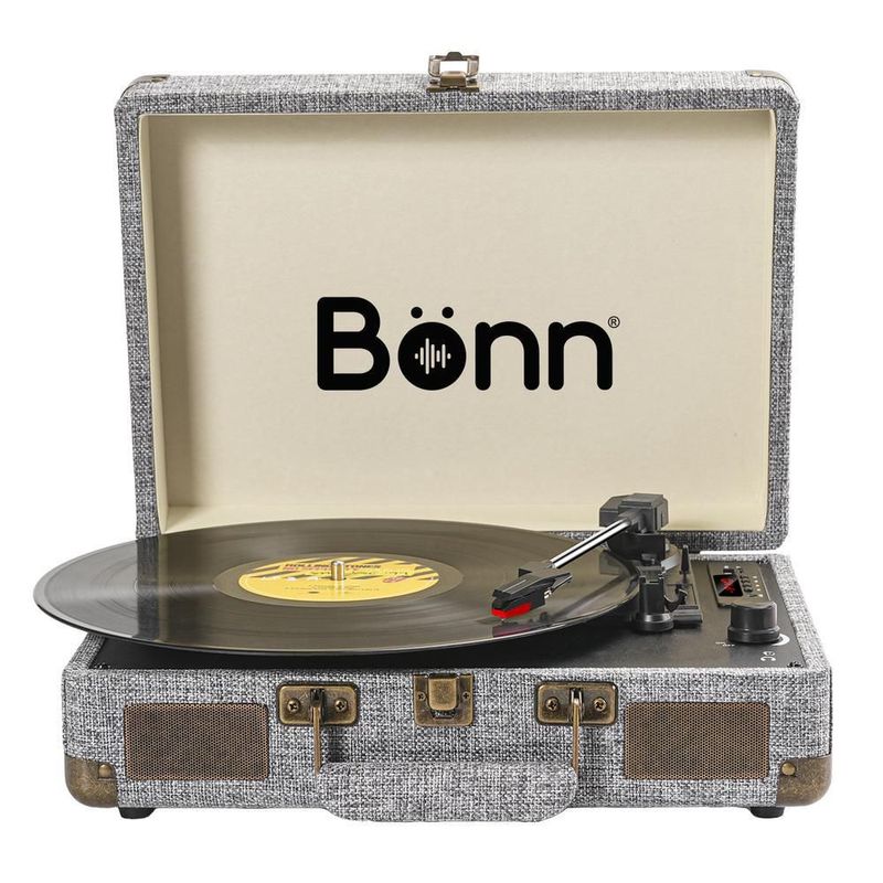 Tocadiscos bluetooth tipo maletín portátil bonn gris