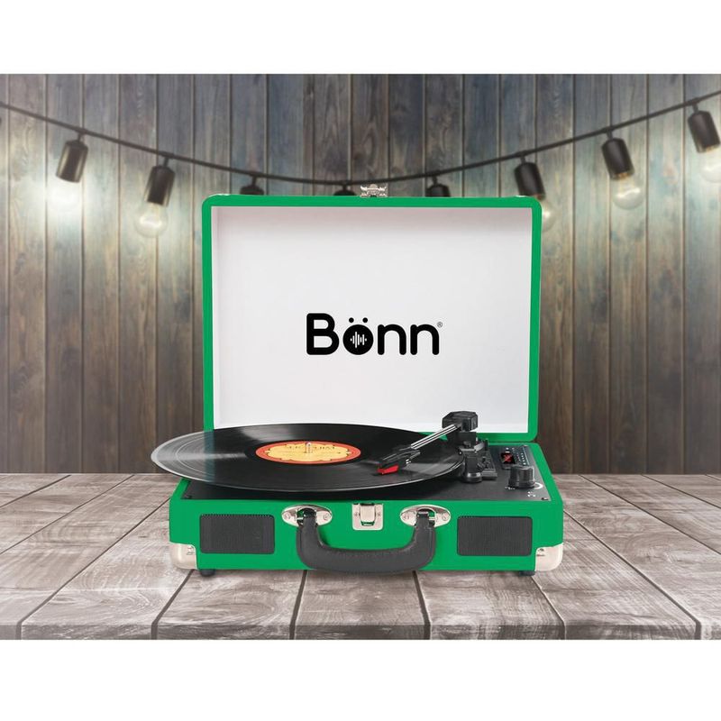 Tocadiscos bluetooth tipo maletín portátil bonn verde