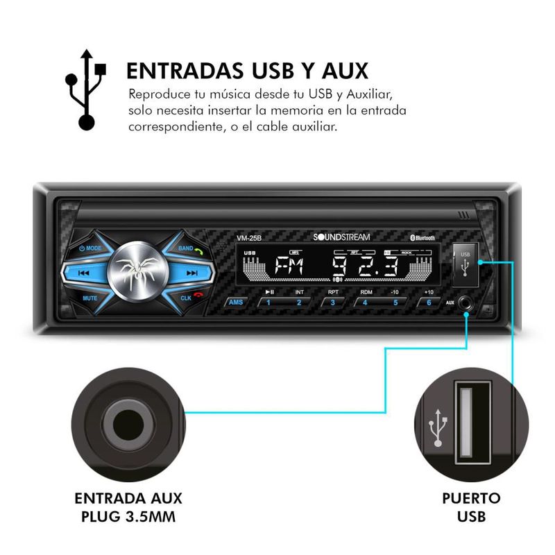 Autoestéreo Soundstream Vm-25b Caratula Desmontable Usb/sd