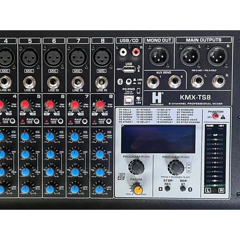 Mezcladora amplificada 8 canales usb bluetooth efectos kmx-ts8