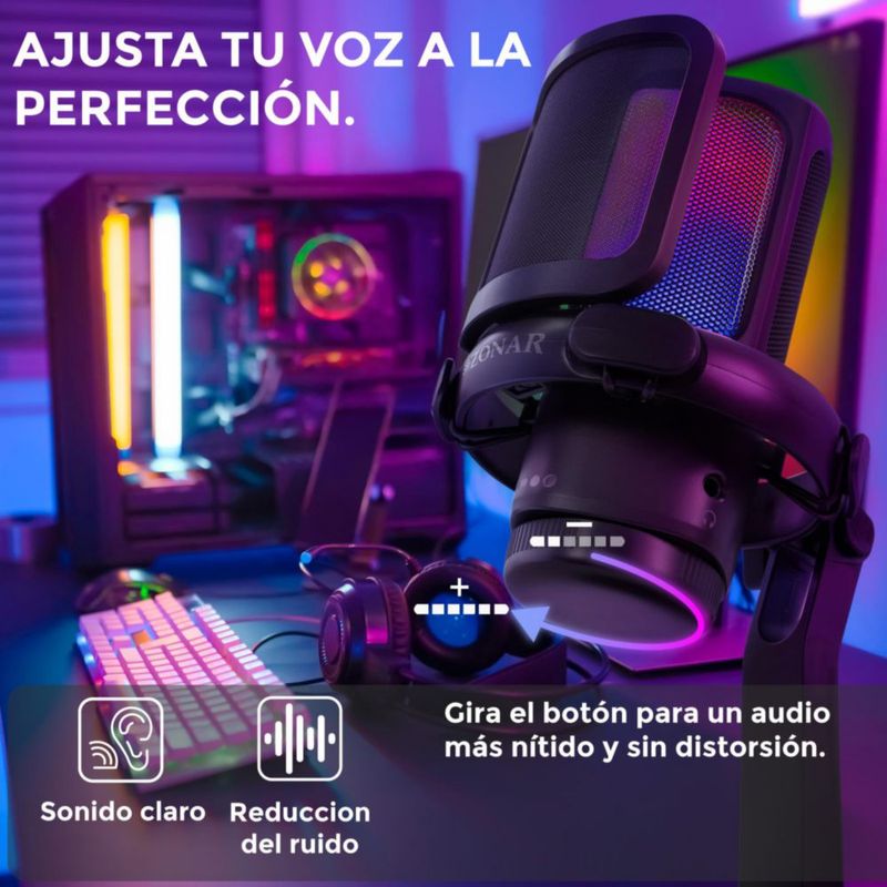 Micrófono Usb Condensador Gamer Podcast Grabacion Rgb Zonar