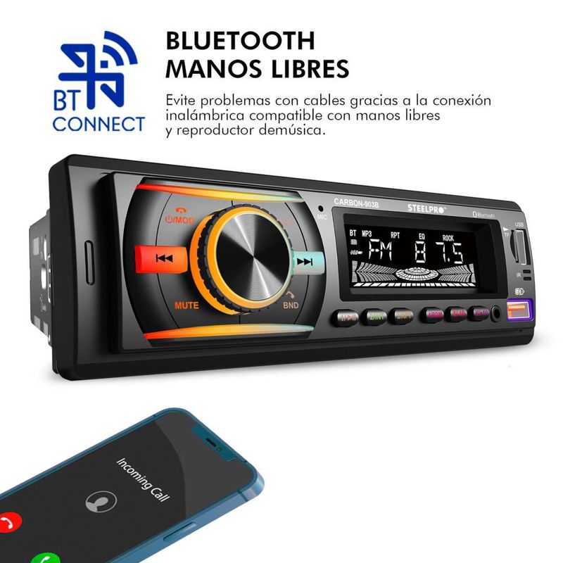 Autoestéreo Bluetooth 1 Din Usb Sd Aux Grabación Steelpro CARBON-903B