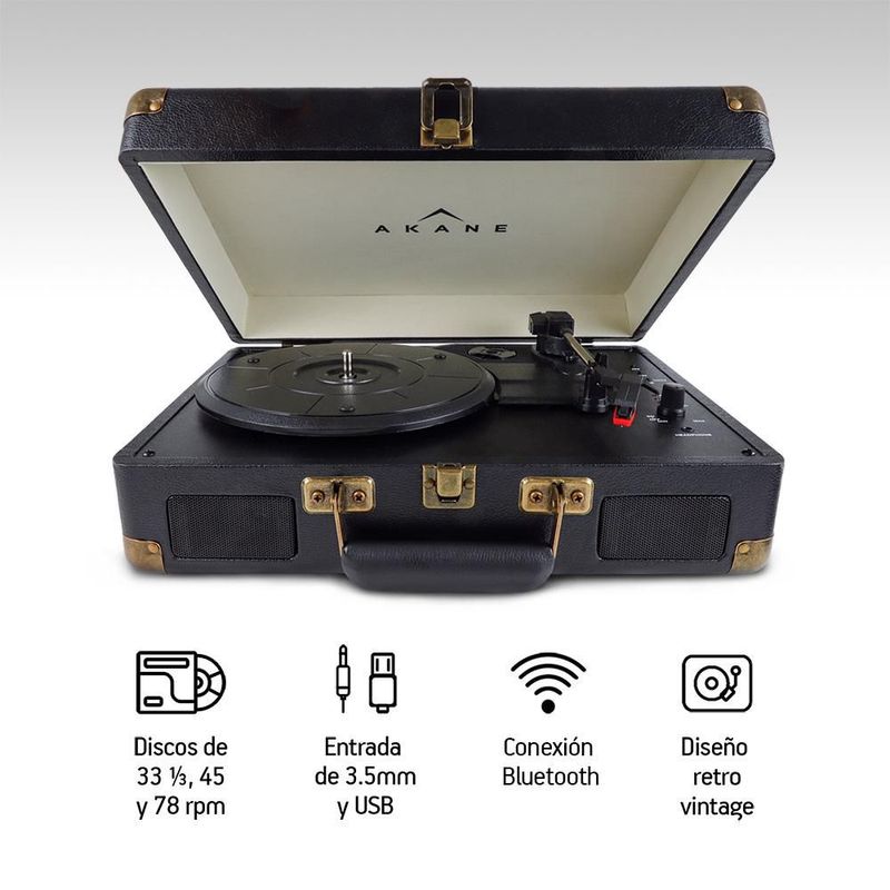 Tocadiscos Vinilo Vintage Bluetooth Estéreo Tornamesa 3 Velocidades