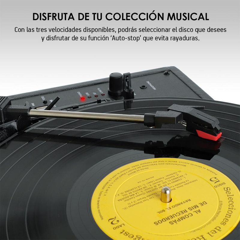 Tocadiscos Vinilo Vintage Bluetooth Estéreo Tornamesa 3 Velocidades
