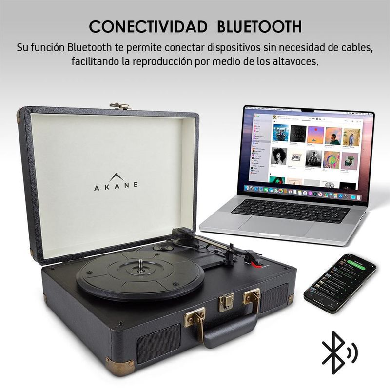 Tocadiscos Vinilo Vintage Bluetooth Estéreo Tornamesa 3 Velocidades