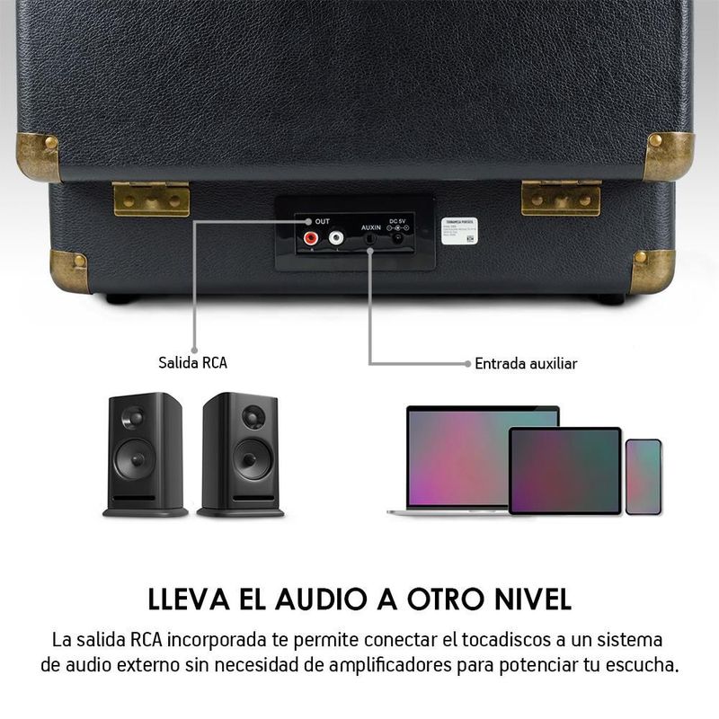 Tocadiscos Vinilo Vintage Bluetooth Estéreo Tornamesa 3 Velocidades