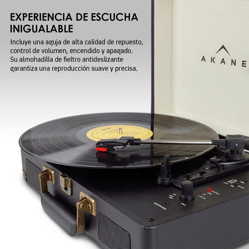 Tocadiscos Vinilo Vintage Bluetooth Estéreo Tornamesa 3 Velocidades