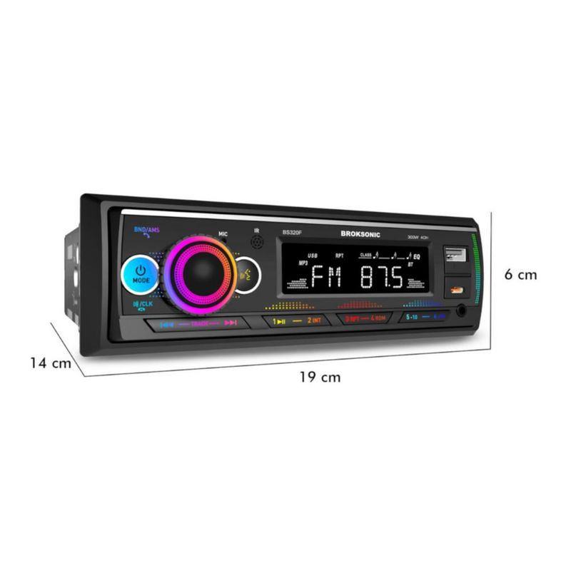 Autoestereo Bs-320f65 1 Din con Bocinas 6.5" 3 Vias Bluetooth Broksonic