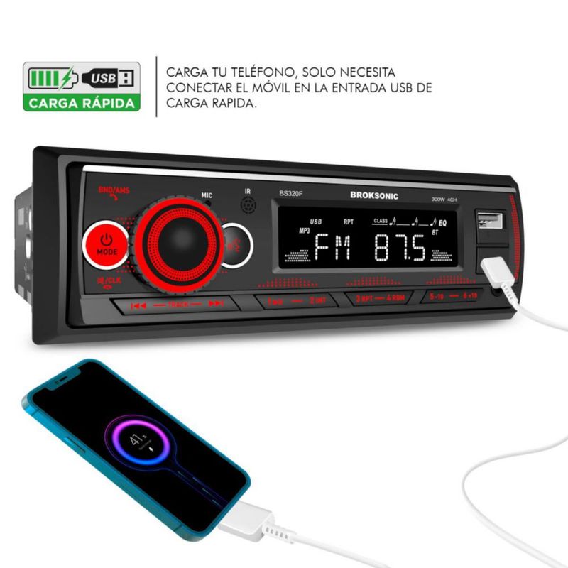Autoestereo Bs-320f65 1 Din con Bocinas 6.5" 3 Vias Bluetooth Broksonic