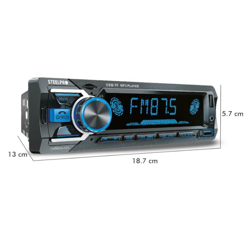 Autoestereo 75w Bt Manos Libres 1 Din Usb Sd Aux Steelpro Carbon-323