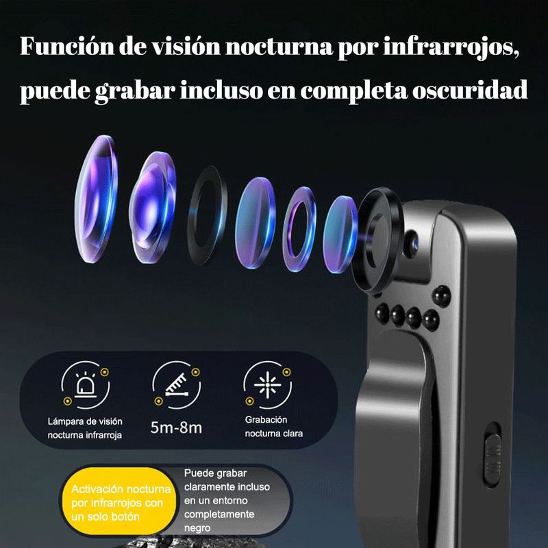 Grabadora de voz, alta definición, 1080P, reducción de ruido inteligente, con ranura para tarjeta, clip trasero.HOGAWAY