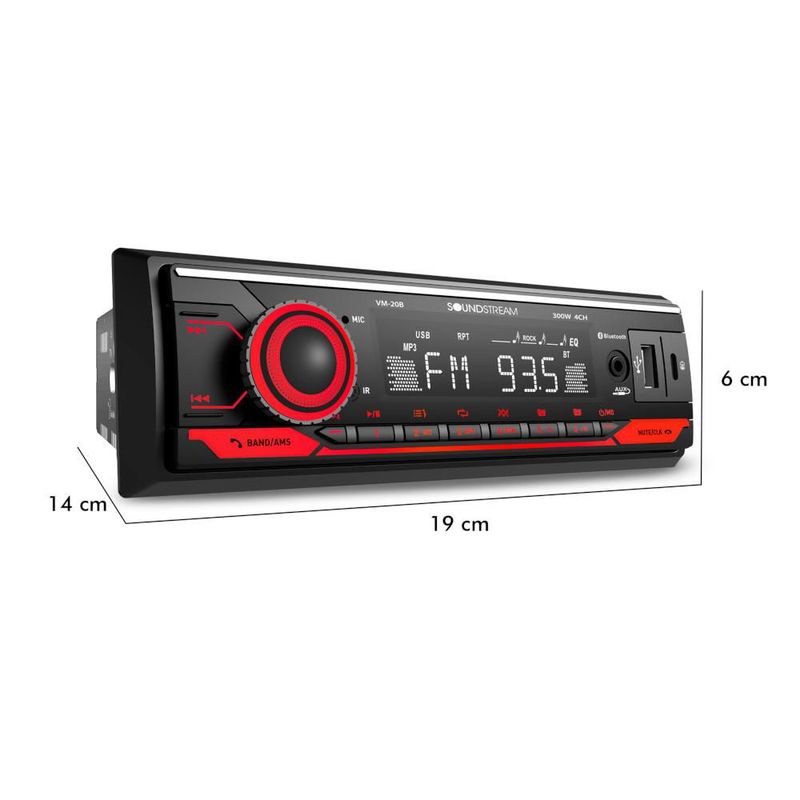 Autoestéreo 1 DIN Bluetooth Soundstream VM-20B USB AUX FM Iluminación RGB