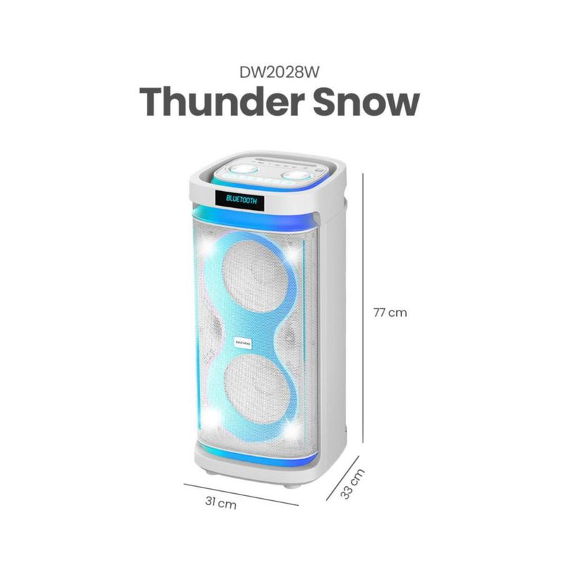 Daewoo Bafle 2x8" Thunder Snow TWS Subwoofer Integrado, Batería Recargable y Luces Led