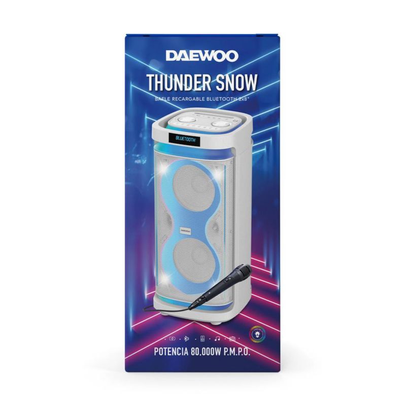 Daewoo Bafle 2x8" Thunder Snow TWS Subwoofer Integrado, Batería Recargable y Luces Led