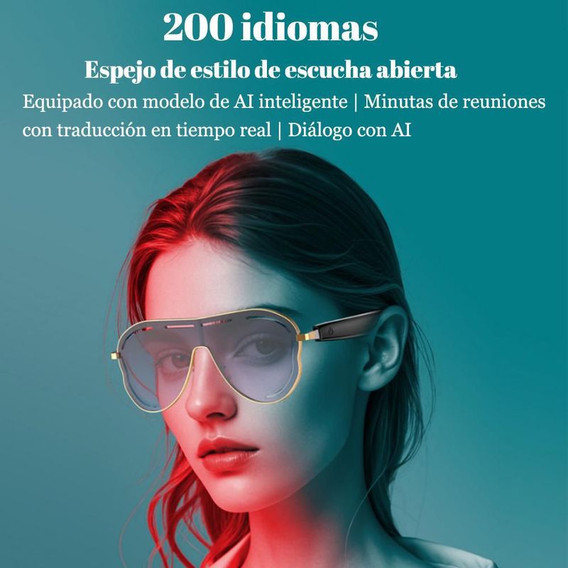 Lentes de Sol Inteligentes con Traductor por AI - Bluetooth para Llamadas, Videos, Música y Audífonos,Gafas de Sol Traductoras con IA y Estilo.HOGAWAY
