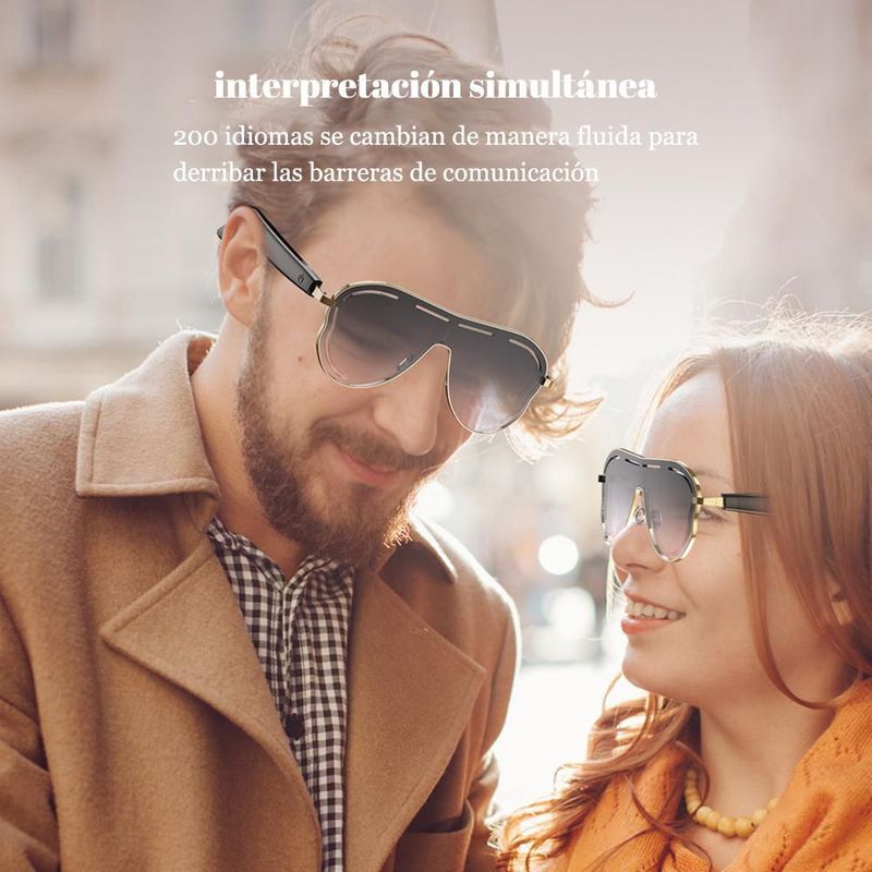 Lentes de Sol Inteligentes con Traductor por AI - Bluetooth para Llamadas, Videos, Música y Audífonos,Gafas de Sol Traductoras con IA y Estilo.HOGAWAY