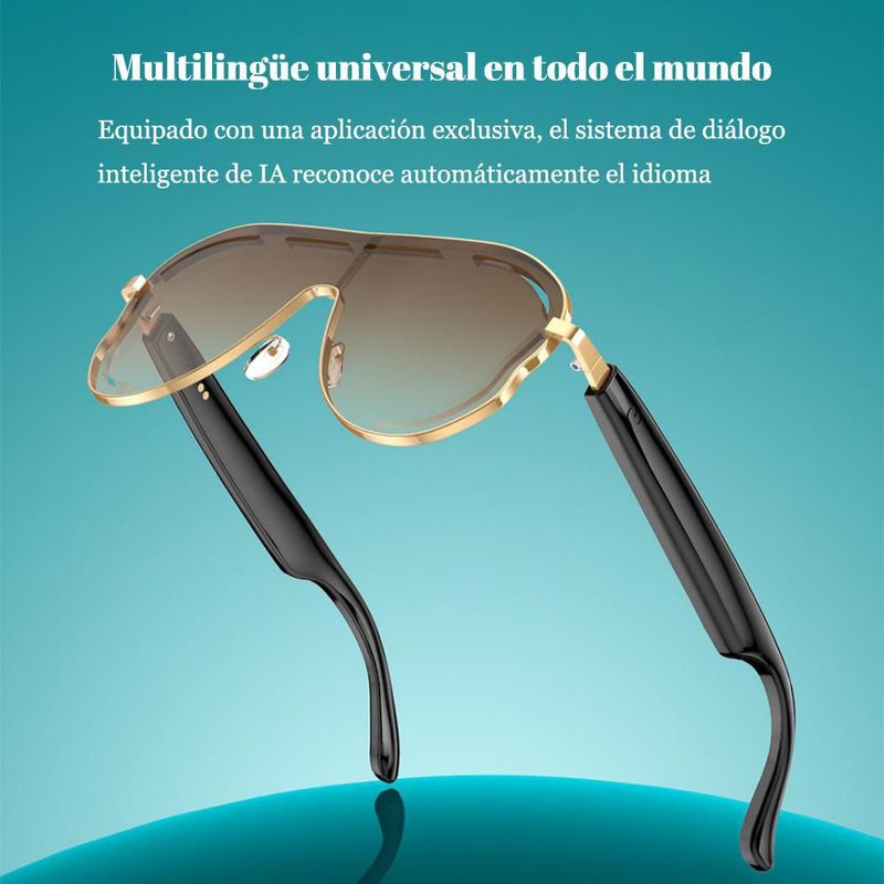 Lentes de Sol Inteligentes con Traductor por AI - Bluetooth para Llamadas, Videos, Música y Audífonos,Gafas de Sol Traductoras con IA y Estilo.HOGAWAY