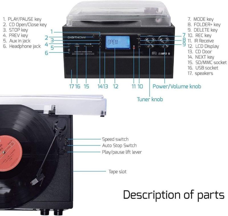 Tocadiscos Bluetooth DIGITNOW con altavoz