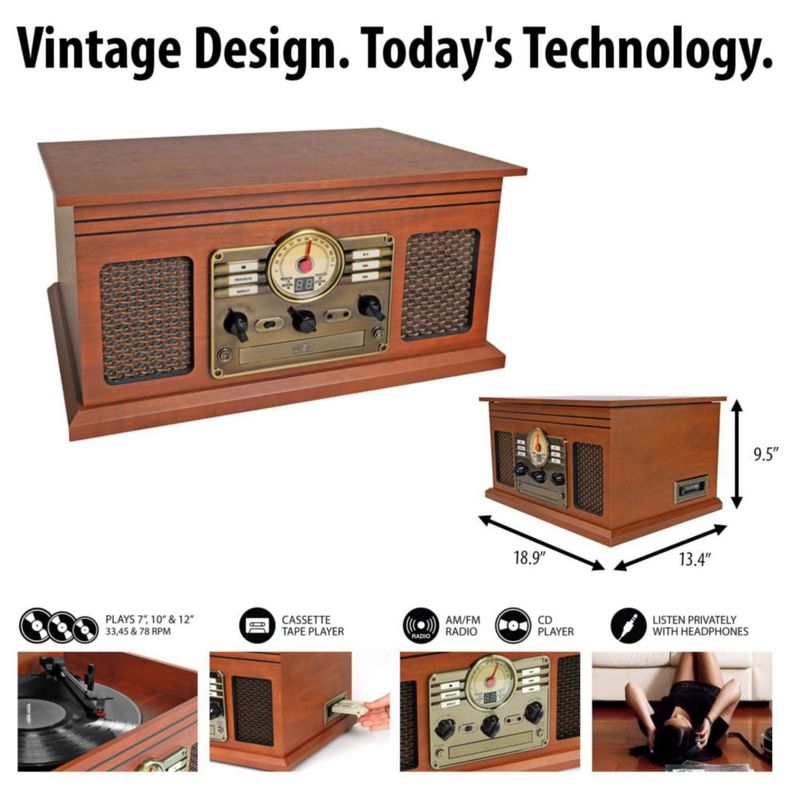 Tocadiscos Victrola Nostalgic 7 en 1 Bluetooth Caoba
