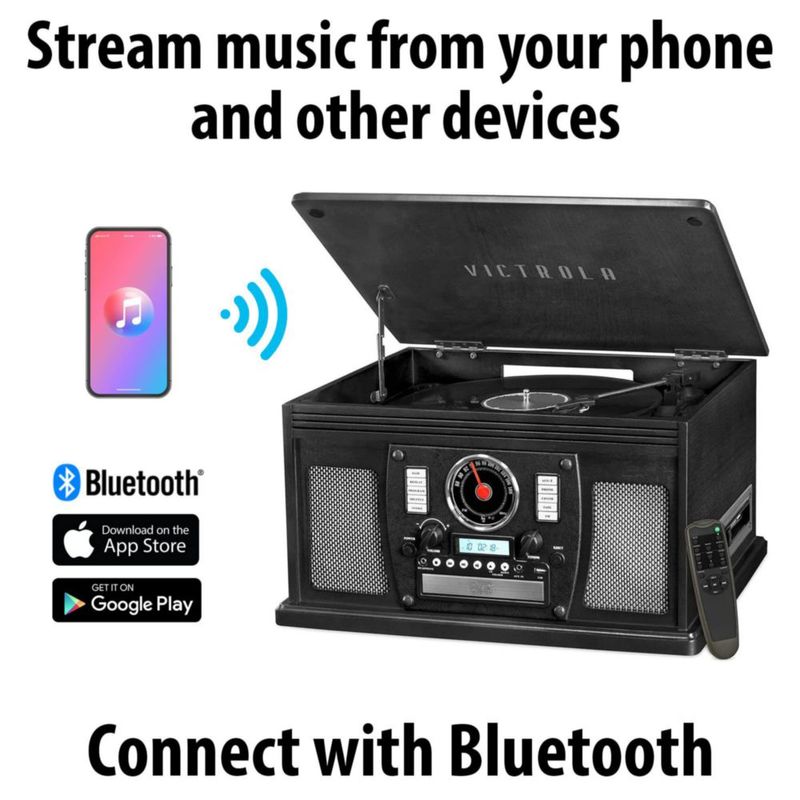 Tocadiscos Victrola 8 en 1 Bluetooth con altavoces de caoba