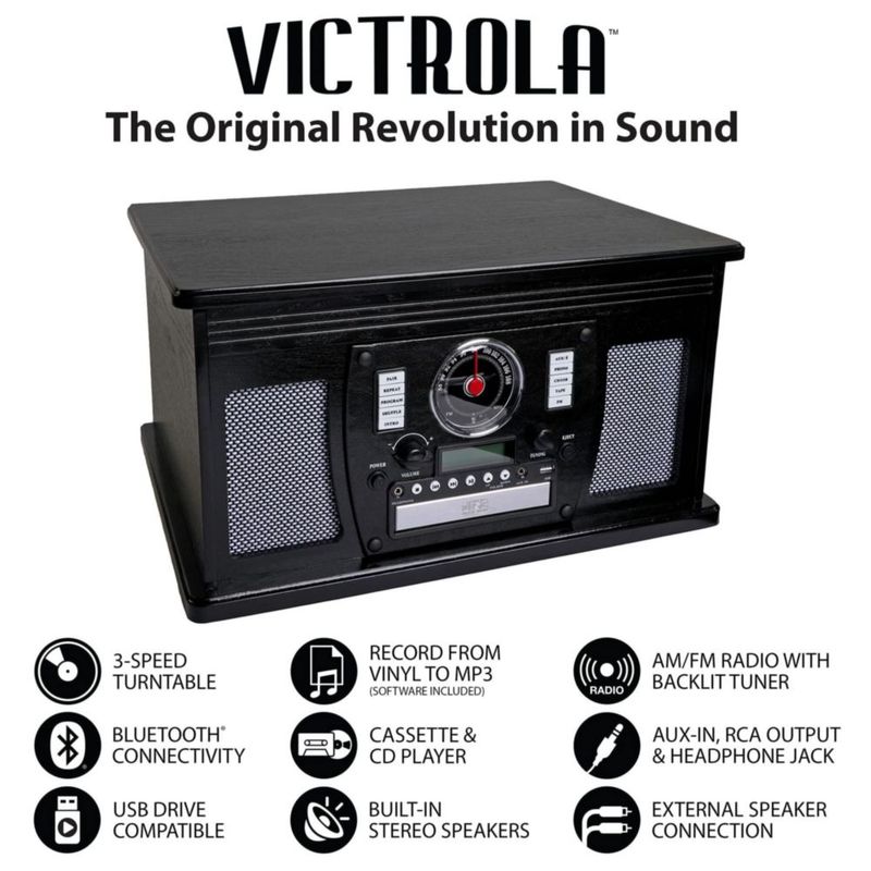 Tocadiscos Victrola 8 en 1 Bluetooth con altavoces de caoba